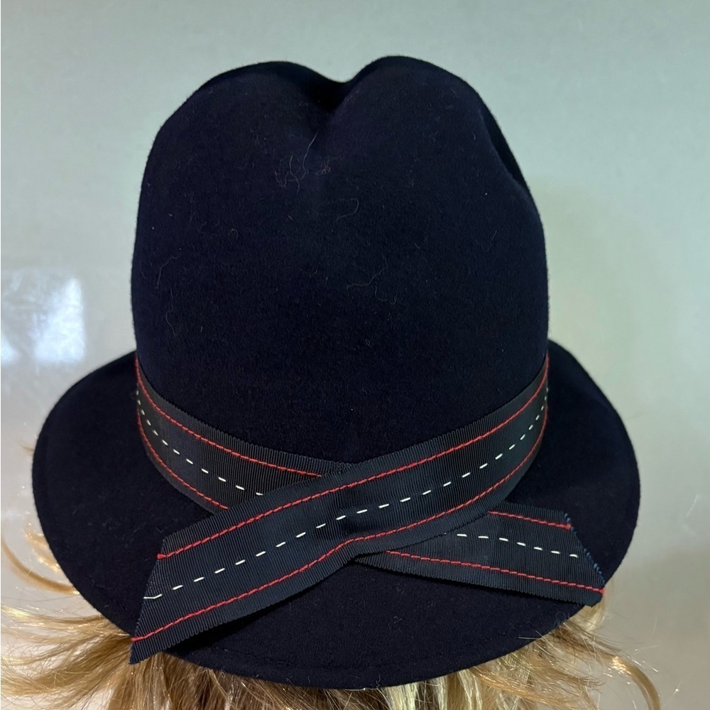 Vintage Geo. W. Bollman & CO. Doeskin Felt 100% Wool Fedora Hat - Navy Blue